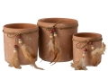 J-LINE :: Doniczka osłonka Indian Summer terrakota i pióra 13,5cm (JL3440)