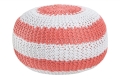 RĘKODZIEŁO:: Pufa, podnóżek Bali knit, biało-koralowa, dzianina, dziergana 50cm (Z37336)